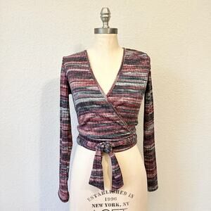 FREE PEOPLE MOVEMENT Wrap Top Striped Space Dye Ribbed Cropped NWT